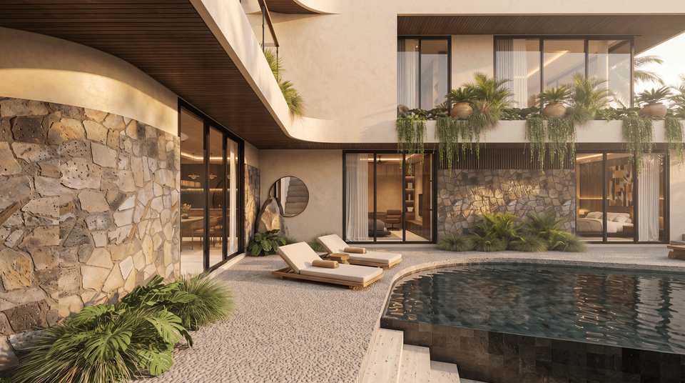 Villa Orin infinity pool, golden hour